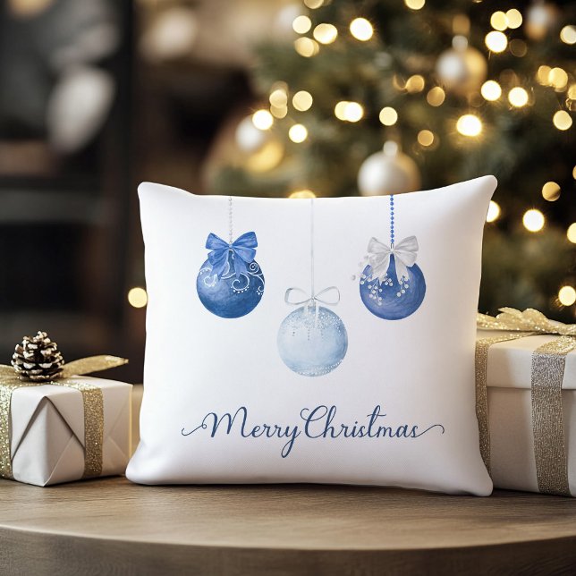 Coussin Boules de Noël bleues Festives (blue christmas baubles holiday throw pillow
)