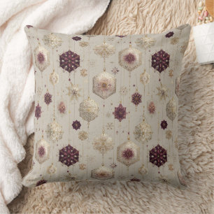 Coussin Boules de Noël Élégantes Vintage Plum Gold