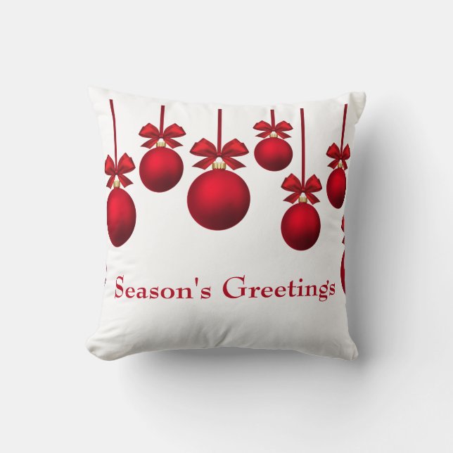 Coussin Boules rouges de Noël de Noël avec le ruban (Recto)