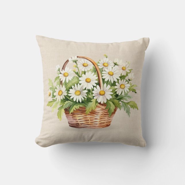 Coussin Bouquet Aquarelle Daisy En Panier (Recto)