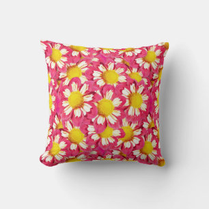 Coussin Bouquet Dahlia - corail et blanc avec jaune