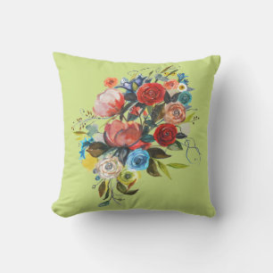 Coussin Bouquet d'aquarelle doux vert printemps personnali