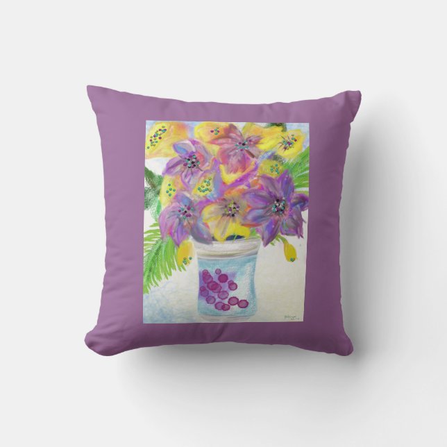 Coussin Bouquet de cadre violet de fleurs violettes (Recto)