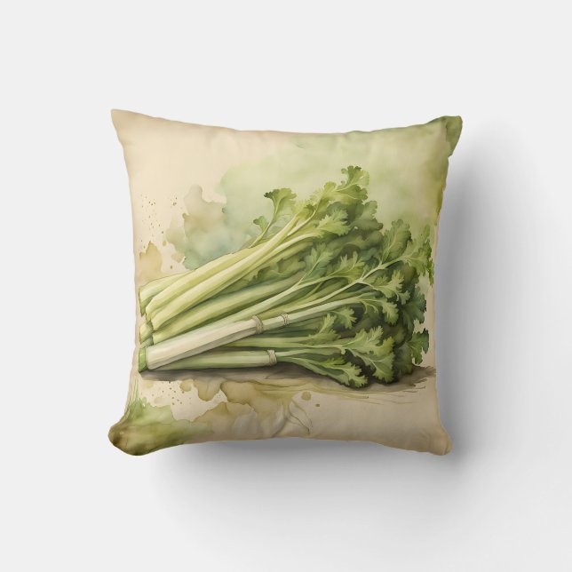 Coussin Bouquet de céleri frais aquarelle (Recto)