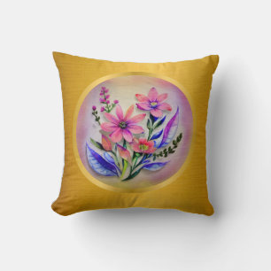 Coussin Bouquet de fleurs à l'aquarelle, fond coloré
