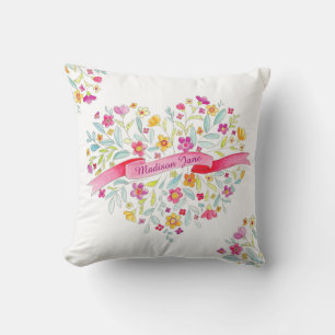 Coussin Bouquet de fleurs coeur art ajouter votre nom cous