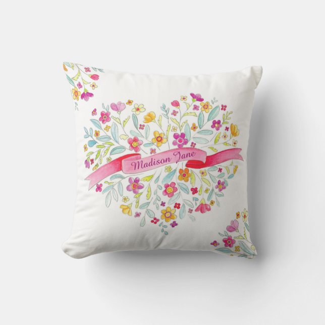 Coussin Bouquet de fleurs coeur art ajouter votre nom cous (Recto)