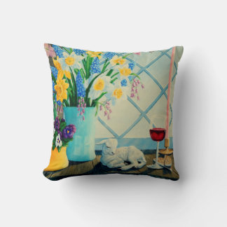 Coussin Bouquet de fleurs de printemps, Agneau de Dieu/vin