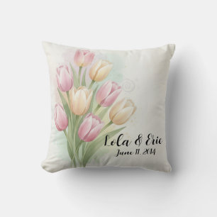 Coussin Bouquet de fleurs de tulipes roses et jaunes pour