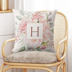 Coussin Bouquet de fleurs élégant de rose et de pivoine à