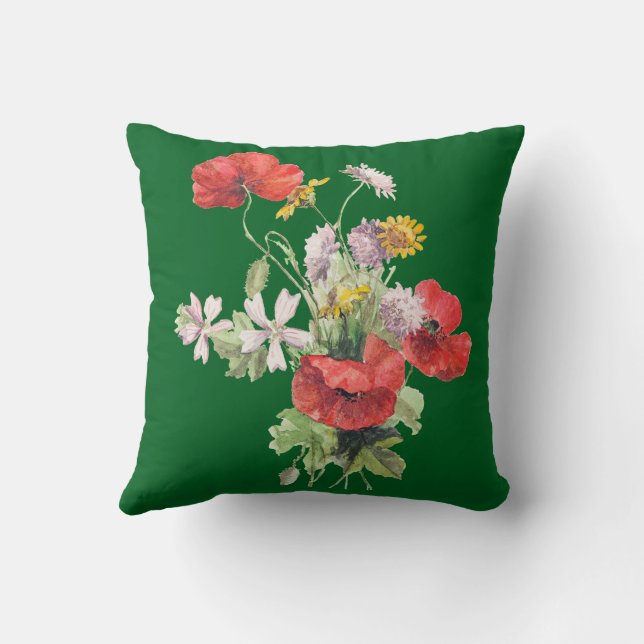 Coussin Bouquet de fleurs, fond vert chasseur, (Verso)
