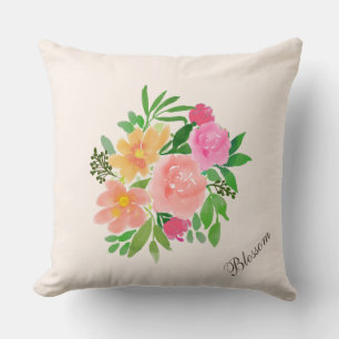 Coussin Bouquet de fleurs roses aquarelle sur ivoire