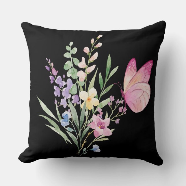 Coussin Bouquet de fleurs sauvages à l'aquarelle avec papi (Recto)