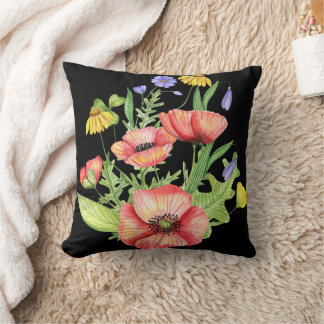 Coussin Bouquet de fleurs sauvages botaniques Art aquarell