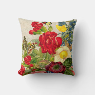Coussin Bouquet de fleurs vintages aux papillons