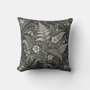 Coussin Bouquet de fougère d'ivoire Cadre floral au charbo