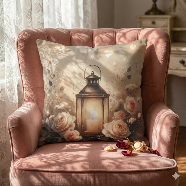 Coussin Bouquet de lanterne rose Glow (Rose Lantern Glow Bouquet Throw Pillow Mockup A)