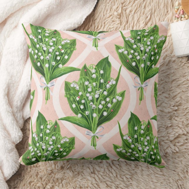 Coussin Bouquet de lys de la vallée fleurs sur rose (Couverture)