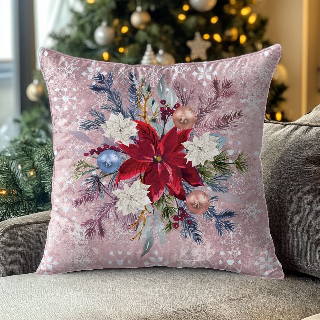 Coussin Bouquet de Noël rose pâle (Créateur téléchargé)