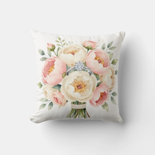Coussin Bouquet de pivoines romantique avec bague en diama (Recto)