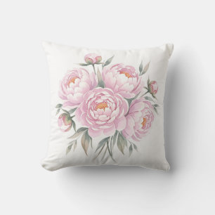 Coussin Bouquet de pivoines rose fardé aquarelle florale