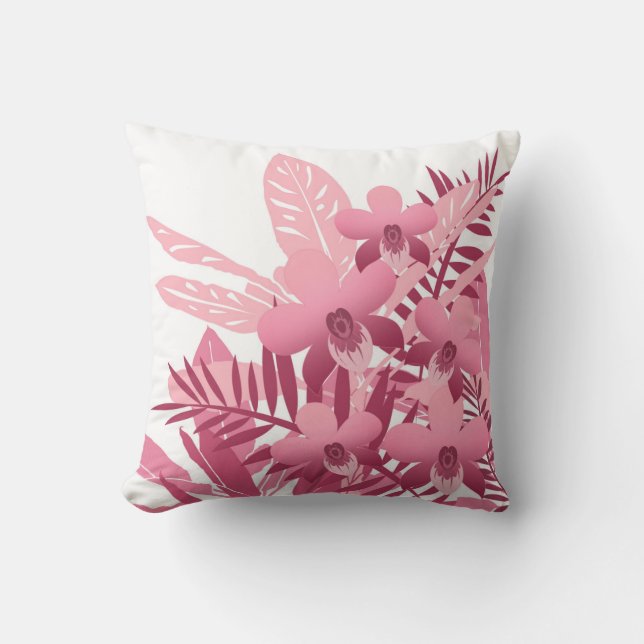 Coussin Bouquet de plantes tropicaux roses (Recto)