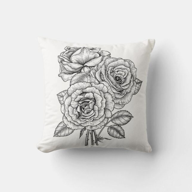 Coussin Bouquet de roses en noir et blanc (Recto)