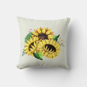 Coussin Bouquet de tournesol jaune en aquarelle
