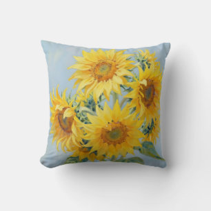 Coussin Bouquet de tournesols vibrant peinture à l'huile