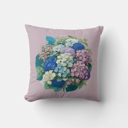 Coussin Bouquet d'Oreiller bleu rose Hydrangeas (Recto)