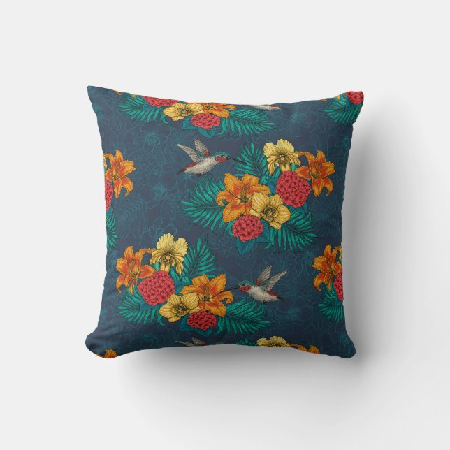 Coussin Bouquet et colibris tropicaux (Recto)