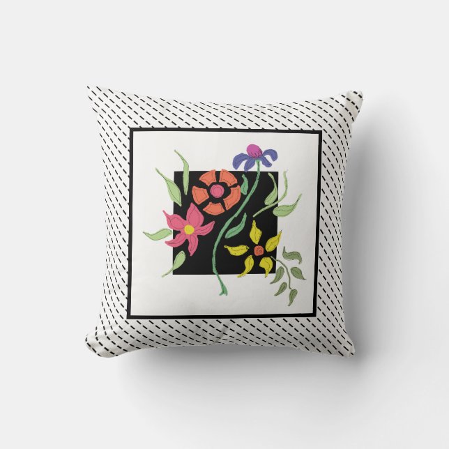 Coussin Bouquet Fleur moderne noir blanc (Recto)
