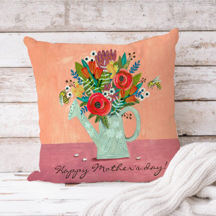 Coussin Bouquet fleuri de la fête des mères rose