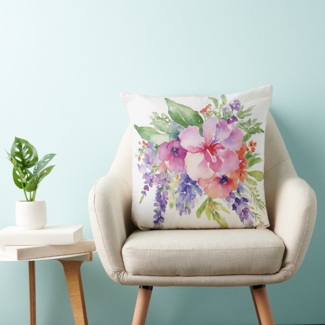 Coussin Bouquet floral aquarelle (Chaise)