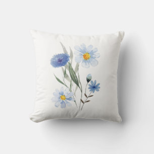 Coussin Bouquet floral botanique de fleurs sauvages bleues