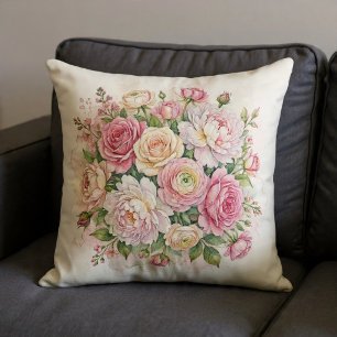 Coussin Bouquet Floral Élégant à l'Aquarelle