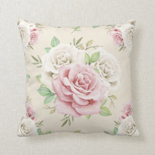 Coussin Bouquet Floral Rose Et Blanc