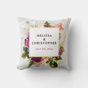 Coussin Bouquet floral rose et blanc moderne