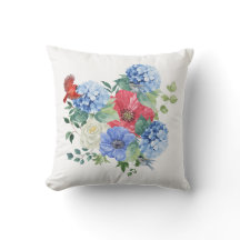 Bouquet floral rouge/blanc/bleu avec oiseaux