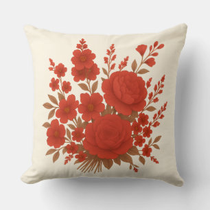 Coussin Bouquet floral rouge élégant avec roses romantique