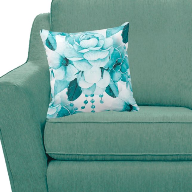 Coussin Bouquet floral turquoise (Créateur téléchargé)