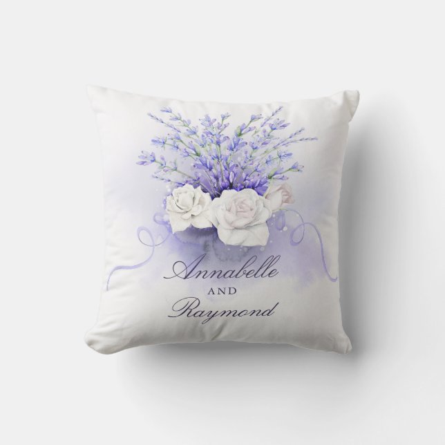 Coussin Bouquet Lavenders Elegant Aquarelle (Recto)