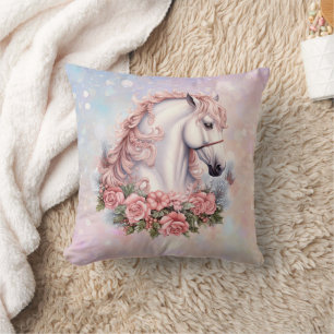 Coussin Bouquet Rose Blanc Cheval Imaginaire Enfants