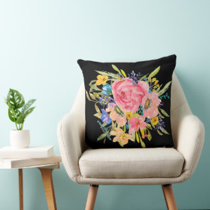 Coussin Bouquet Rose d'aquarelle