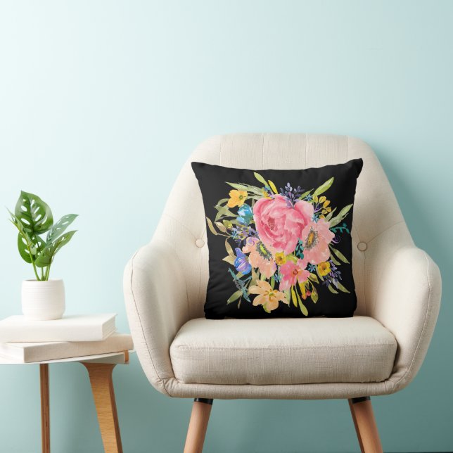 Coussin Bouquet Rose d'aquarelle (Chaise)