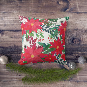 Coussin Bouquet rouge Poinsettia Noël floral
