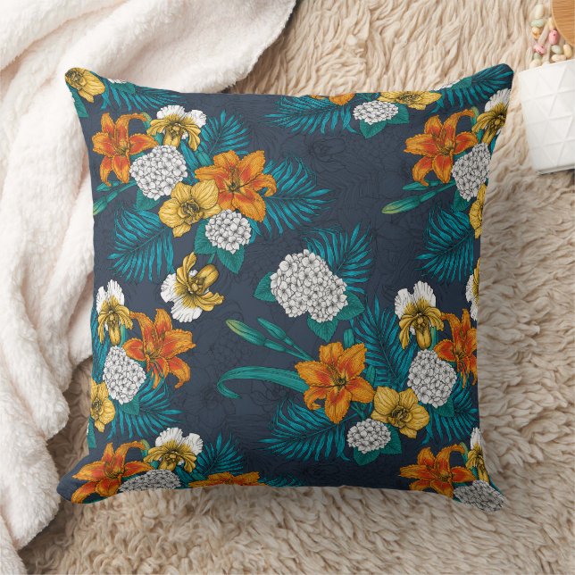 Coussin Bouquet tropical sur bleu (Couverture)