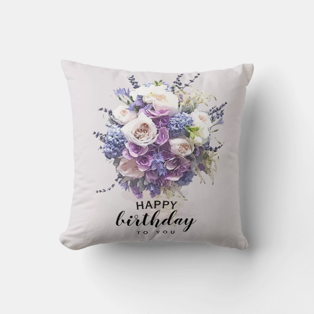 Coussin Bouquet vintage | Calligraphie d'anniversaire Cust (Recto)