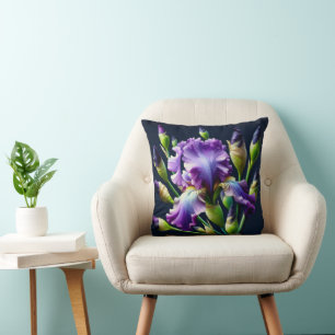 Coussin Bouquets Iris Violet Sur Noir