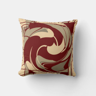 Coussin Bourgogne Beige Taupe Tourbillonnant Fleur Abstrai